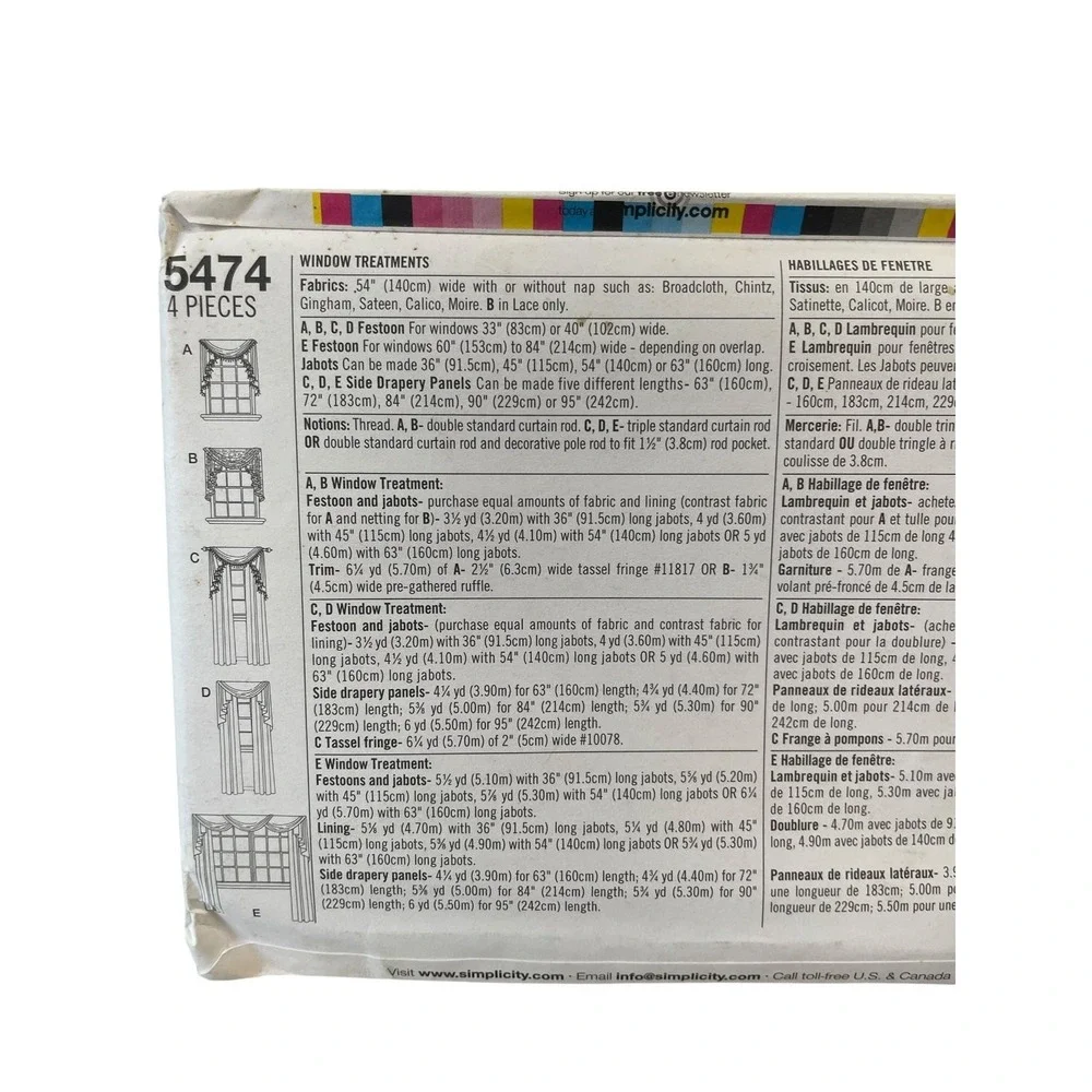 Simplicity 5474 Festoon &‎ Jabot Window Treatments Pattern Uncut